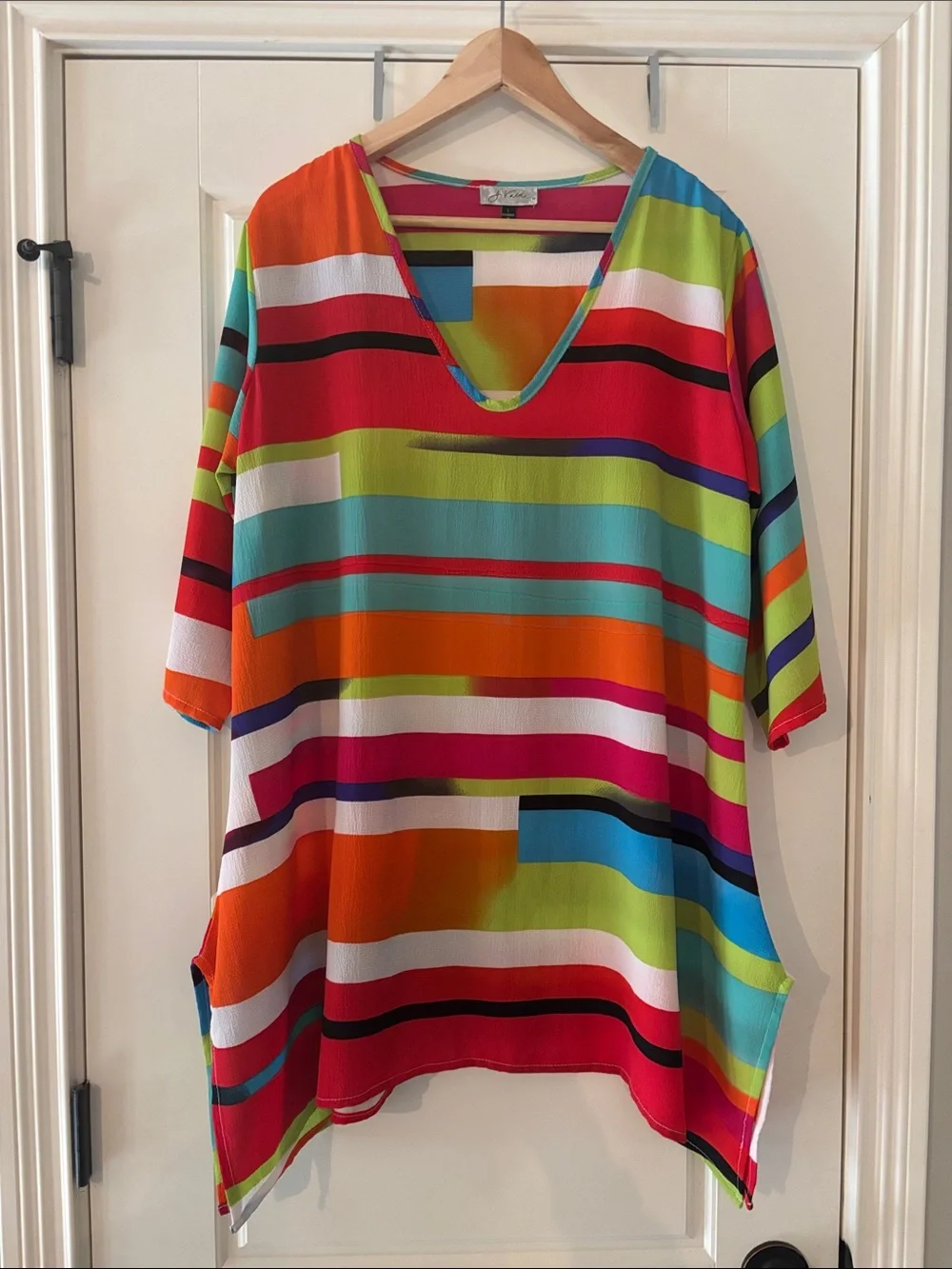 J Valdi Colorful Striped V-Neck Tunic Top - Multi